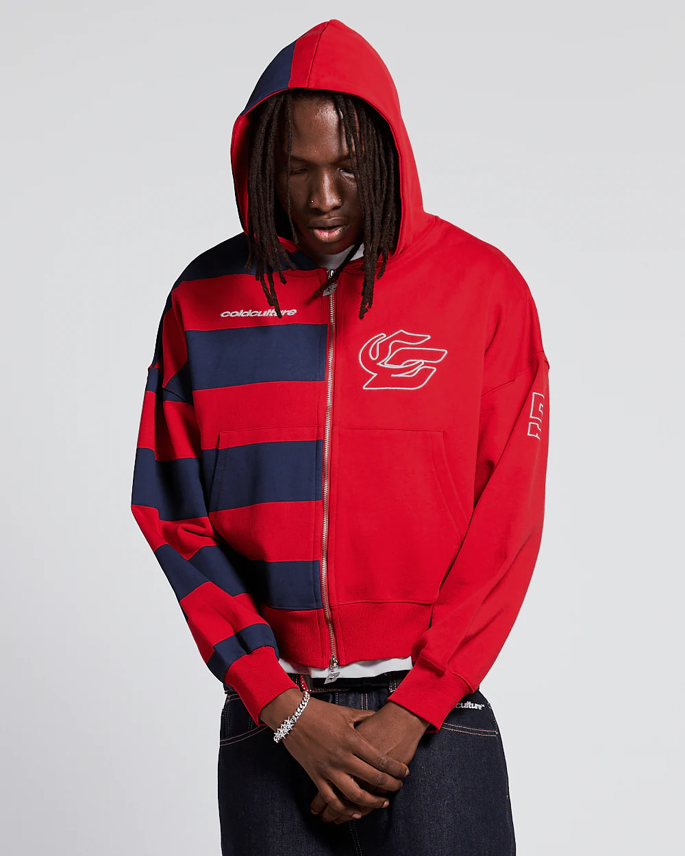 BARNA ZIP HOODIE RED & DAR BLUE - Image 3
