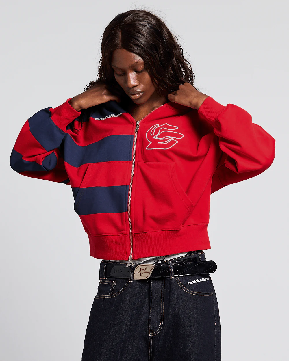 BARNA ZIP HOODIE RED & DAR BLUE - Image 6