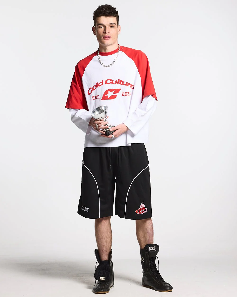 BASEBALL DOUBLE SLEEVE TEE WHITE/RED - Image 3