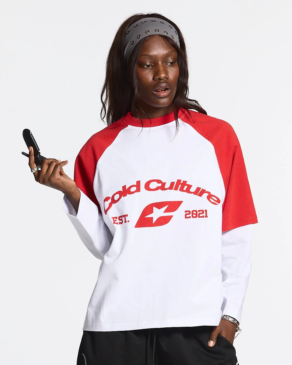 BASEBALL DOUBLE SLEEVE TEE WHITE/RED - Image 5