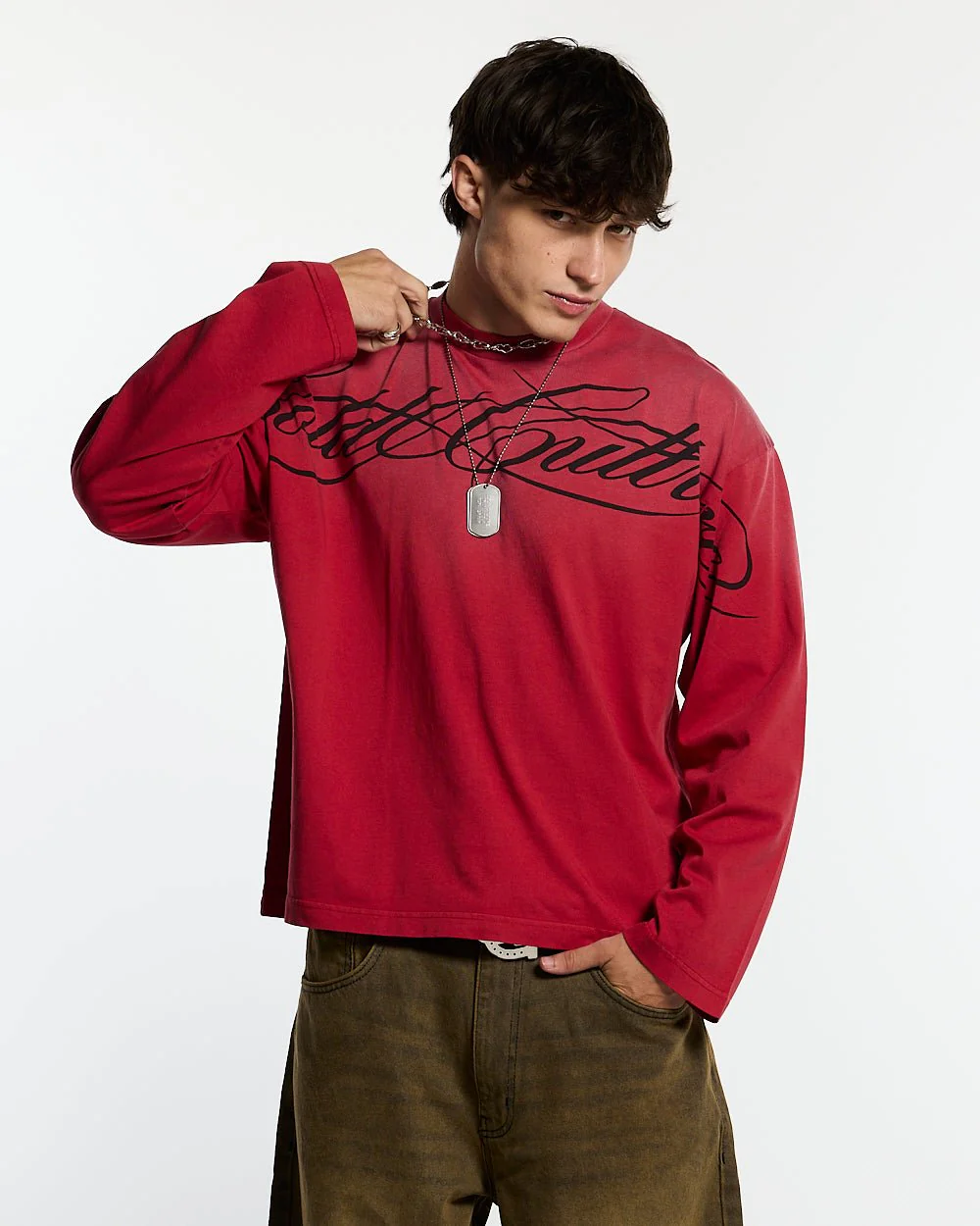 CROSSED SCRIPT LONGSLEEVE RED - Image 3