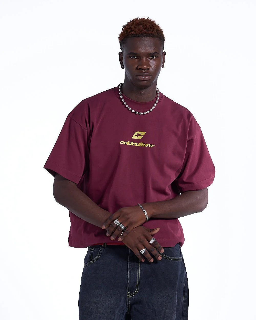 CURVED TEE BURGUNDY & YELLOW - Image 4