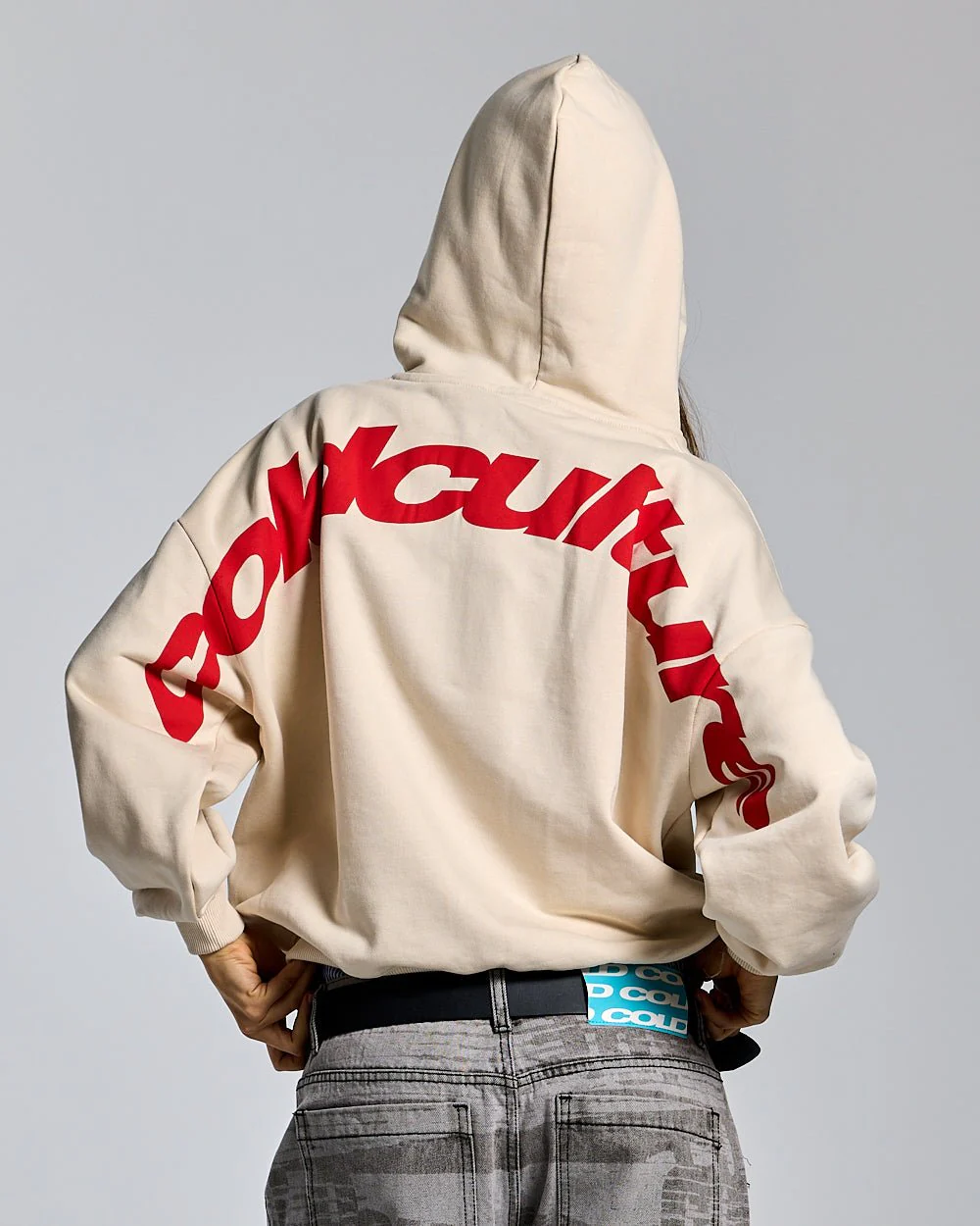 CURVED ZIP HOODIE CREAM - Image 3
