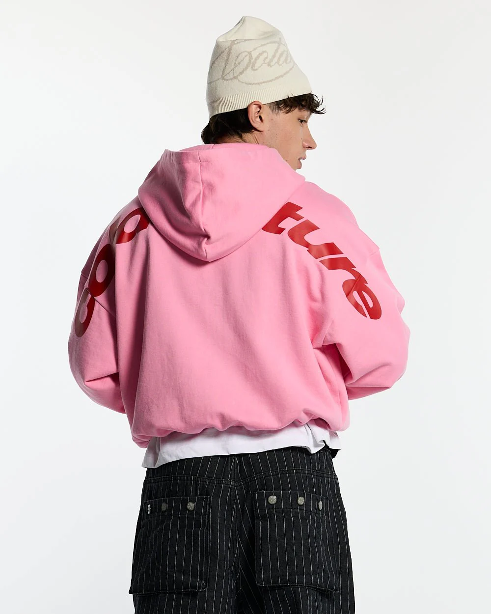 CURVED ZIP HOODIE PINK & RED - Image 3