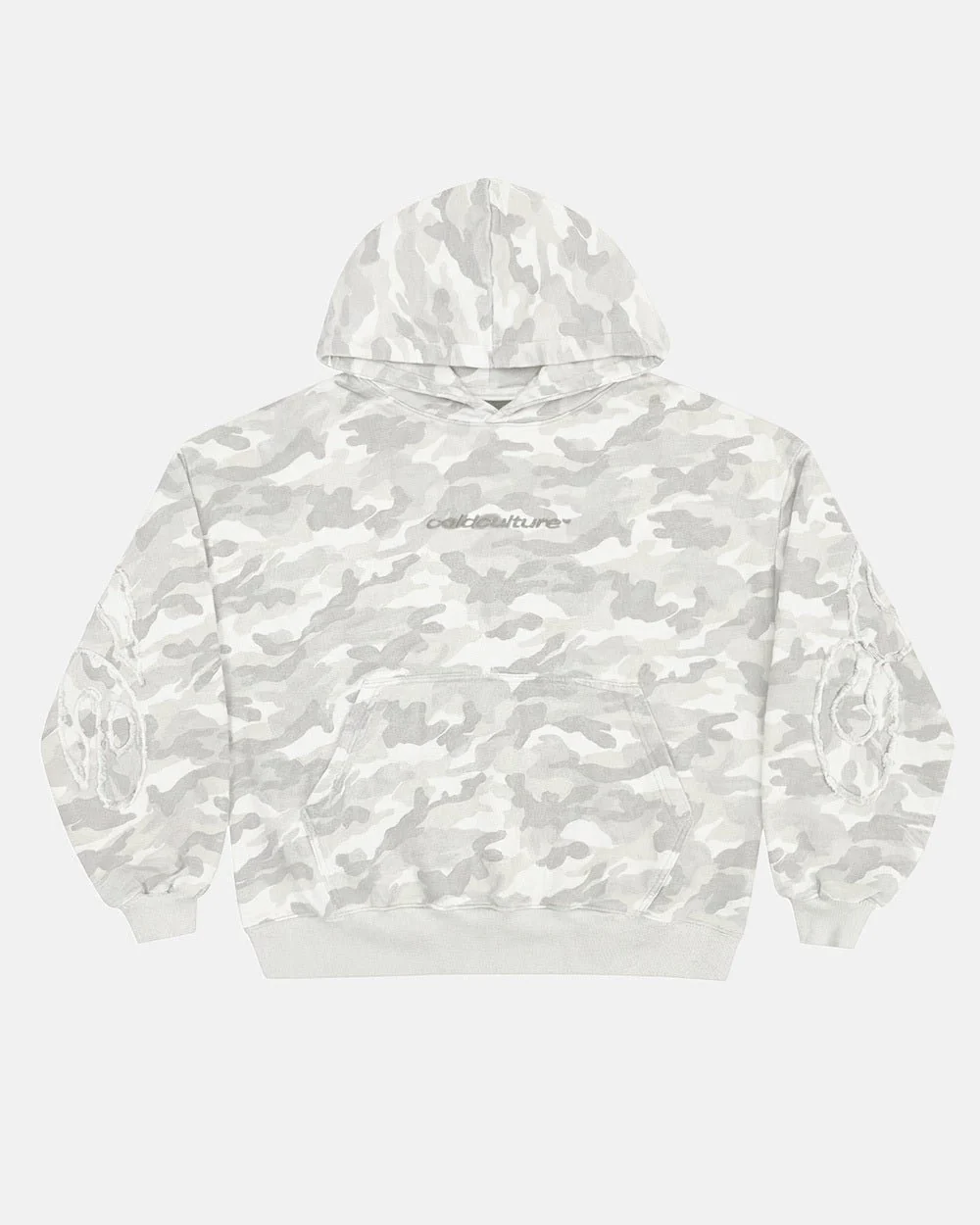 DISTRESS CURVED HOODIE CAMO GREY - Image 4