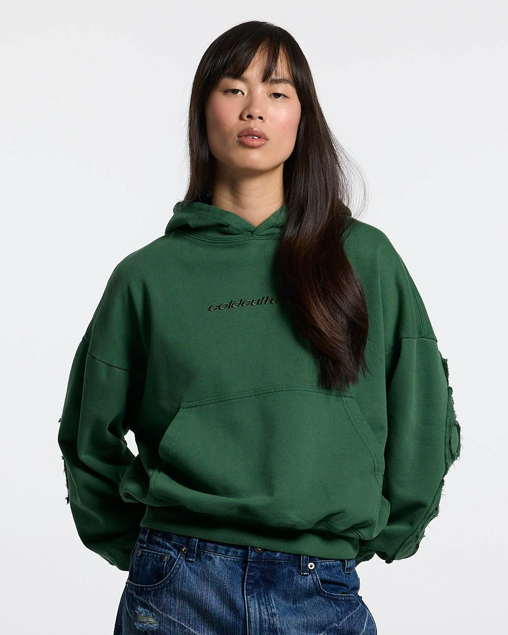 DISTRESS CURVED HOODIE GREEN - Image 6