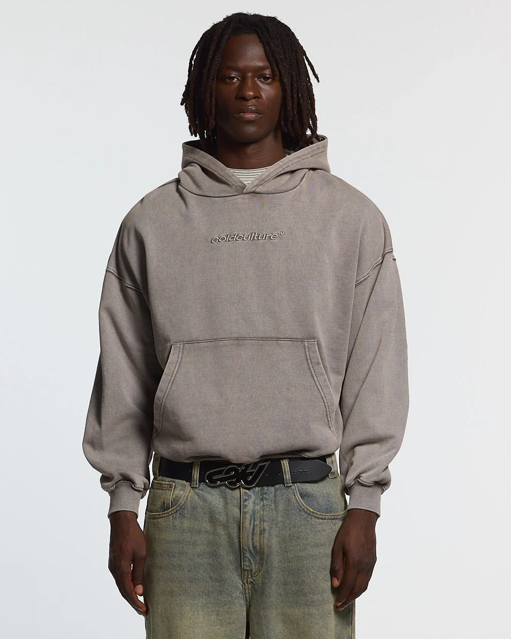 DISTRESS CURVED HOODIE GREY - Image 4