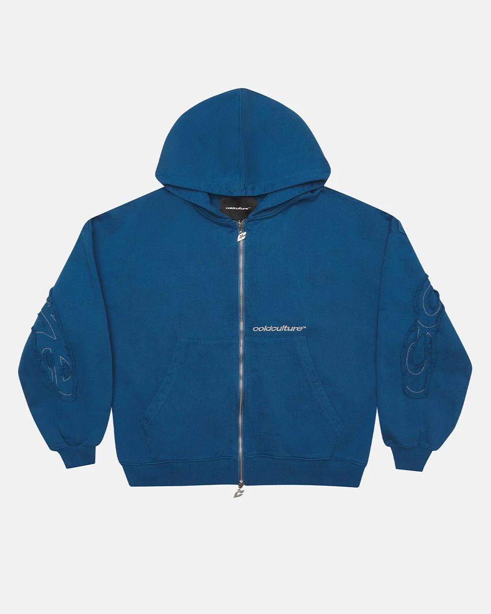 DISTRESS CURVED ZIP HOODIE DARK BLUE - Image 2