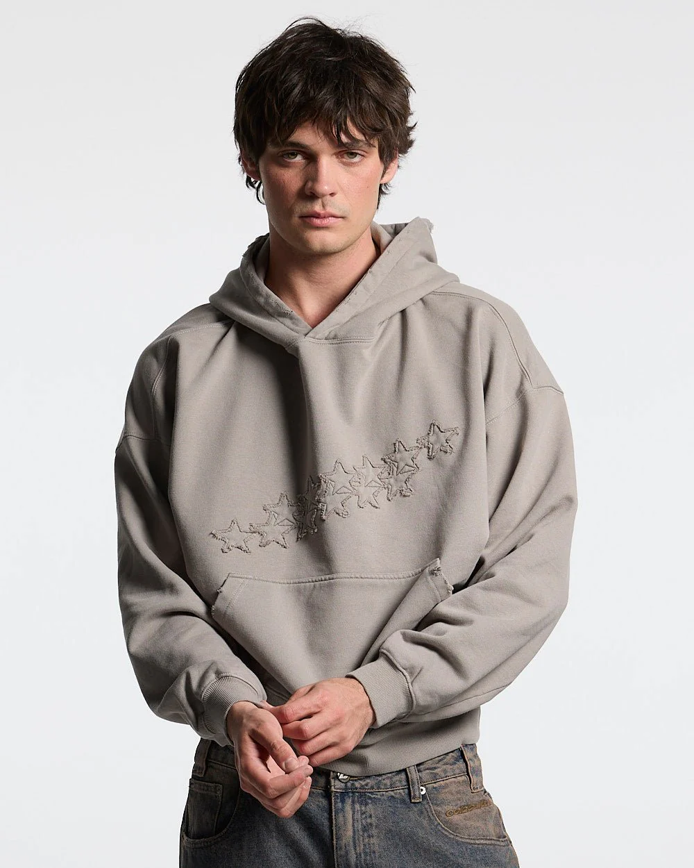 DISTRESS STARS HOODIE BEIGE - Image 2