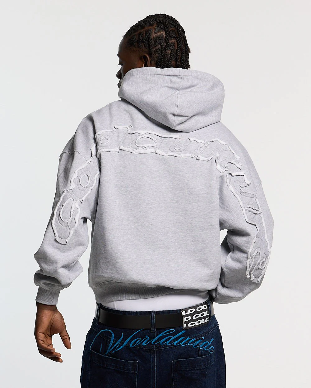 DISTRESS CURVED HOODIE LIGHT GREY - Image 2