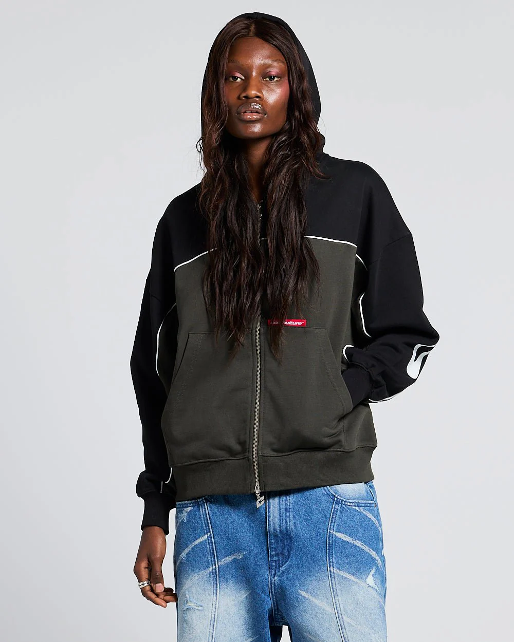 FLESH ZIP HOODIE BLACK & GREY - Image 6