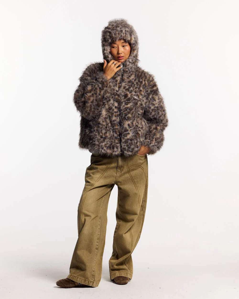FUR HOODIE BROWN LEOPARD - Image 5