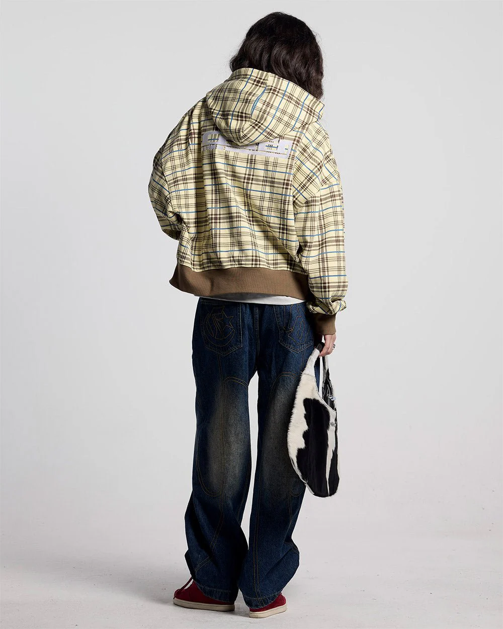 GRID ZIP HOODIE YELLOW & BROWN - Image 4