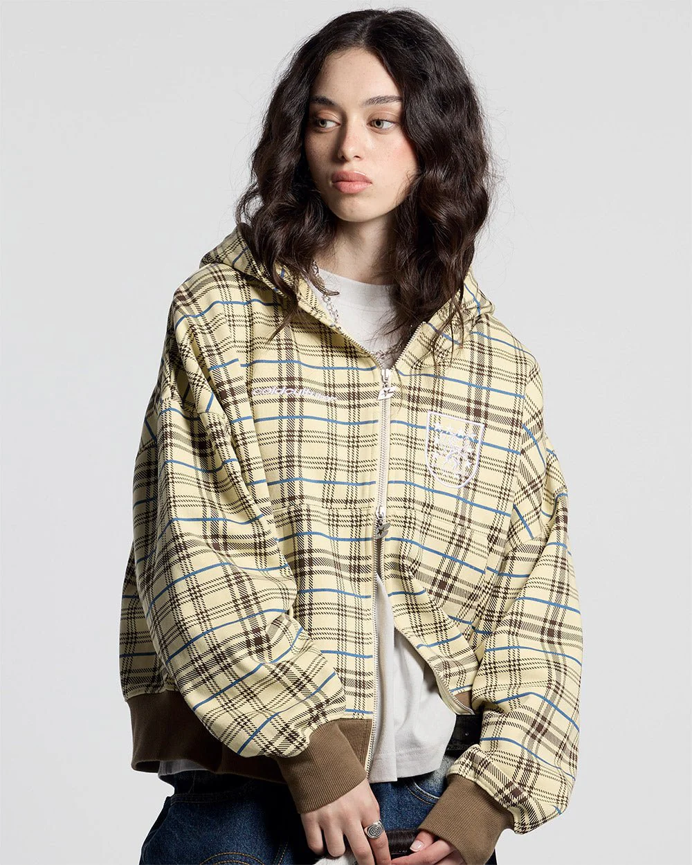 GRID ZIP HOODIE YELLOW & BROWN - Image 5