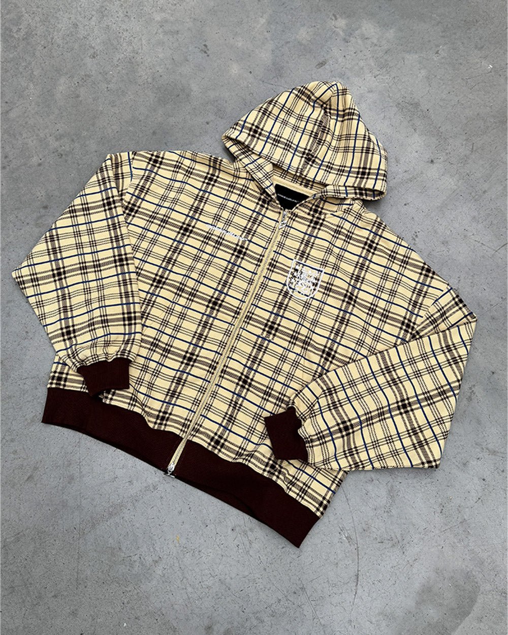 GRID ZIP HOODIE YELLOW & BROWN - Image 8