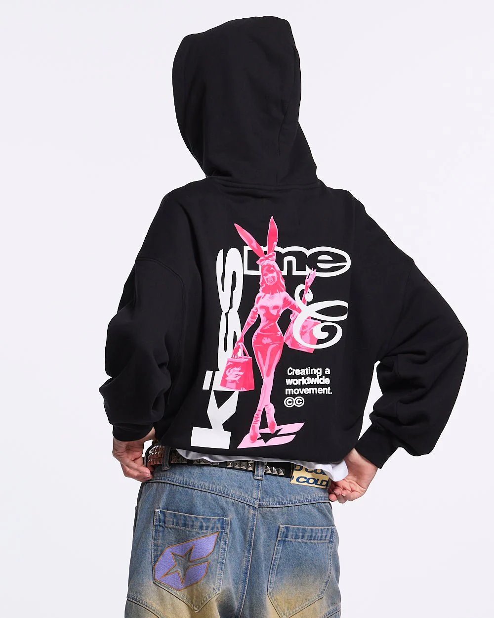 KISS THE BUNNY HOODIE BLACK - Image 5