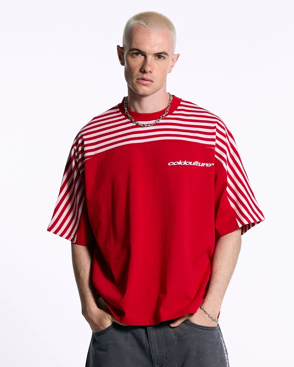 LOLLY HALF STRIPES TEE PINK AND RED - Image 2