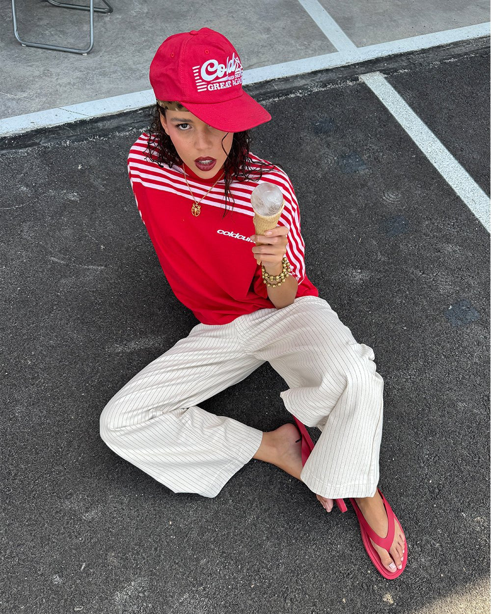 LOLLY HALF STRIPES TEE PINK AND RED - Image 7