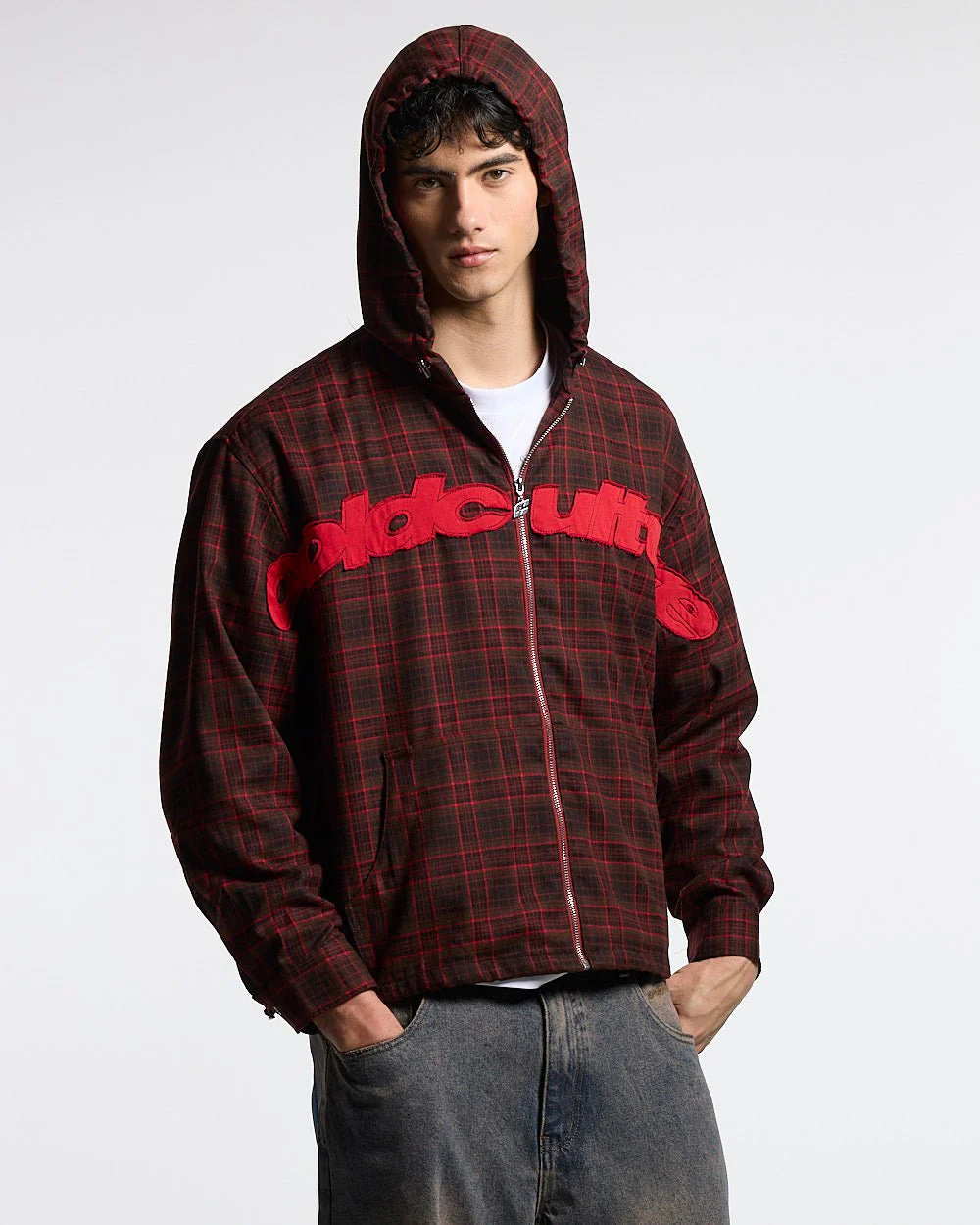 MEMPHIS HOODED SHIRT RED & BLACK TARTAN - Image 2