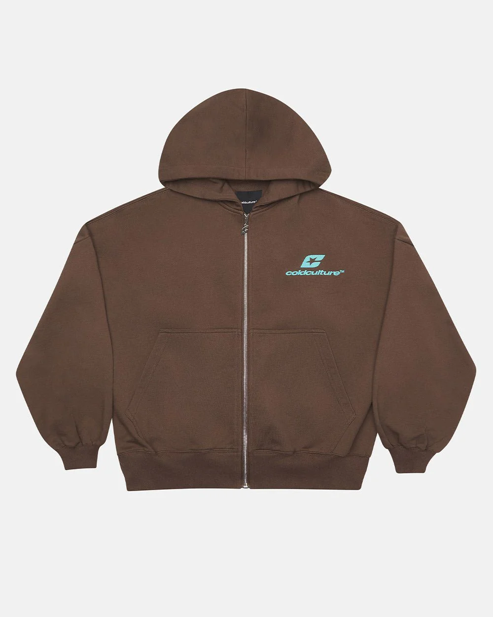 CURVED ZIP HOODIE BROWN & BLUE - Image 2
