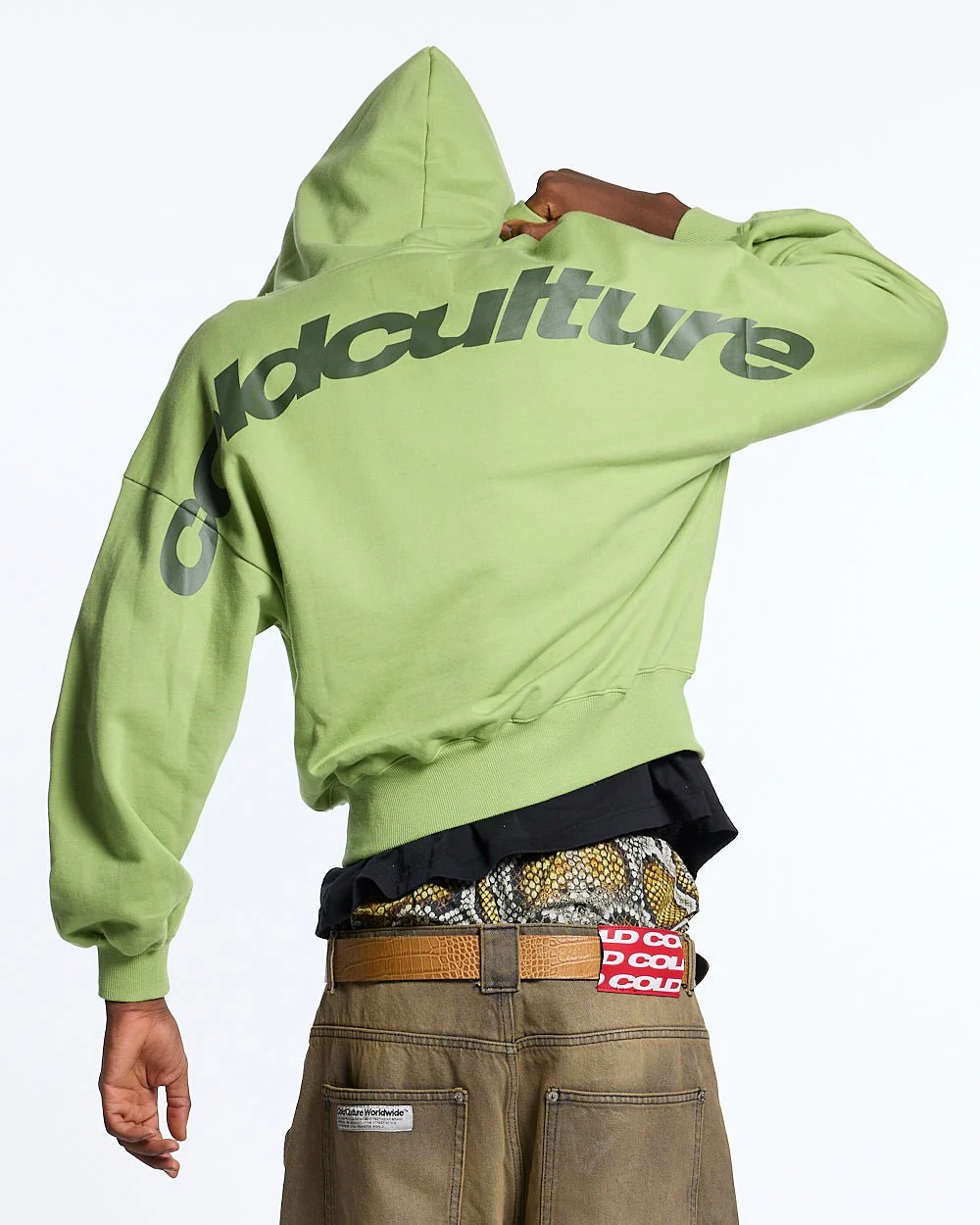 CURVED ZIP HOODIE GREEN - Image 3