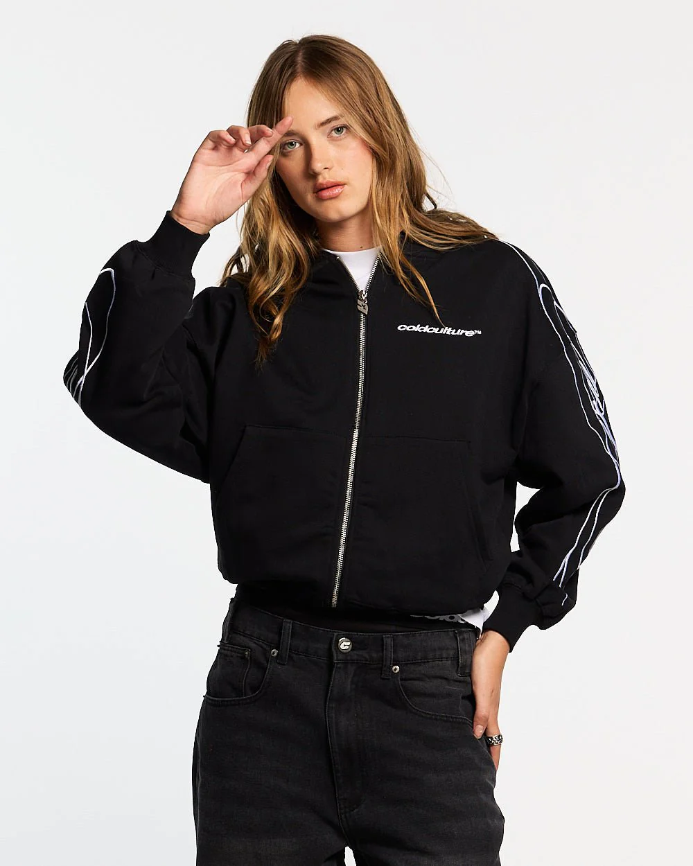 NEW SCRIPT ZIP HOODIE BLACK - Image 5