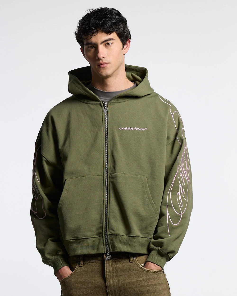 NEW SCRIPT ZIP HOODIE GREEN & PINK - Image 2