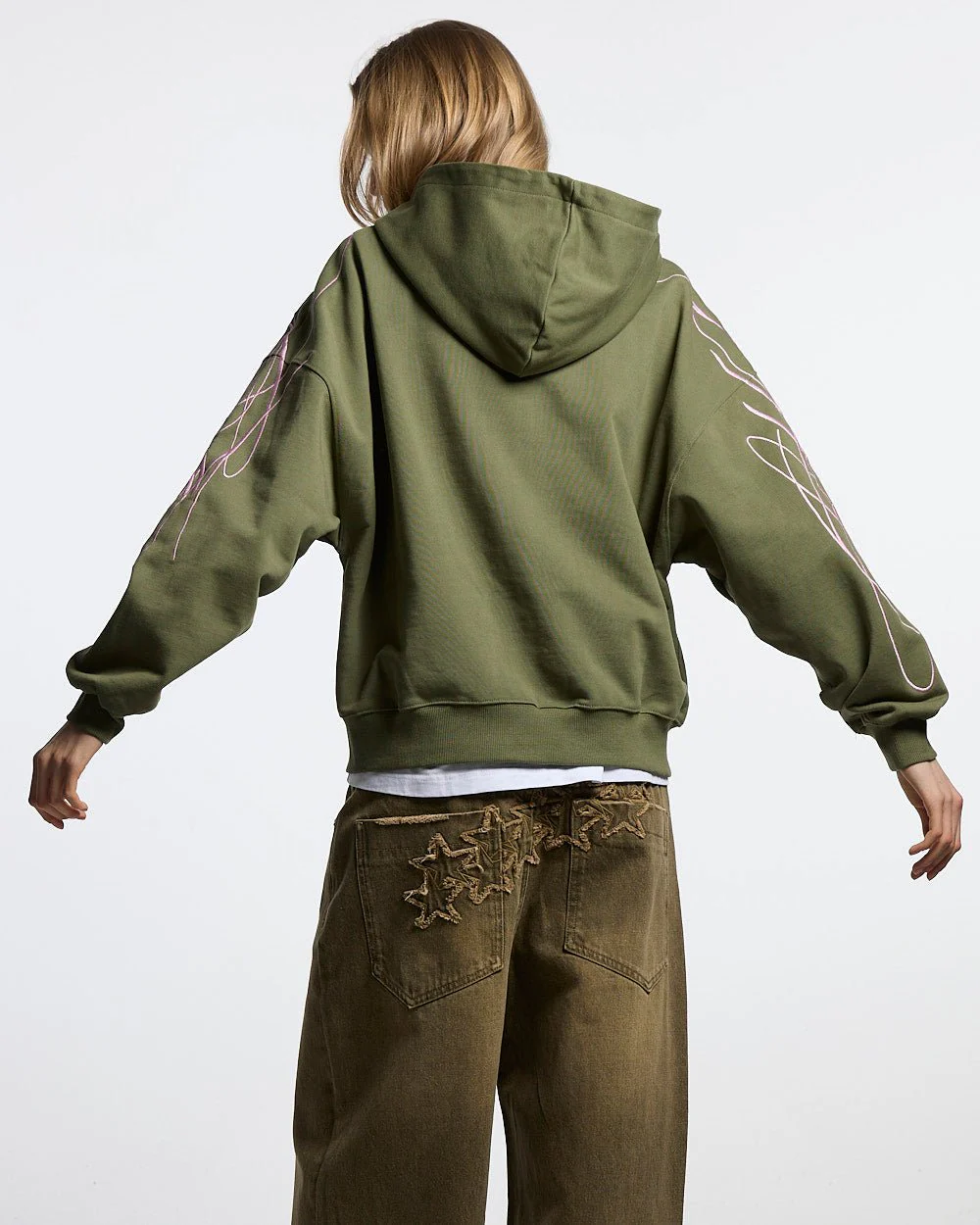 NEW SCRIPT ZIP HOODIE GREEN & PINK - Image 8