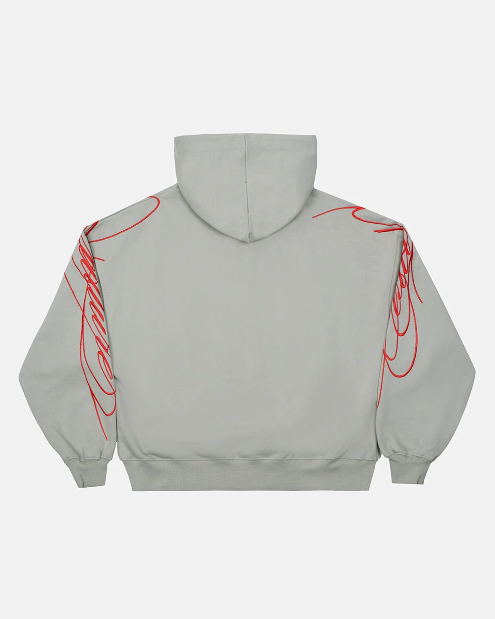 NEW SCRIPT ZIP HOODIE GREY & RED - Image 3