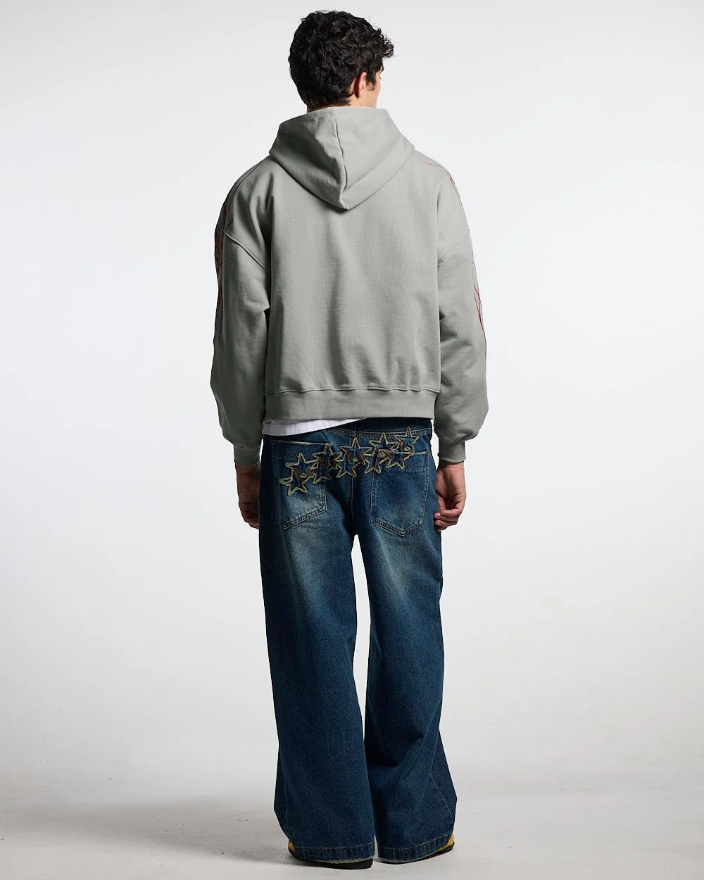NEW SCRIPT ZIP HOODIE GREY & RED - Image 4