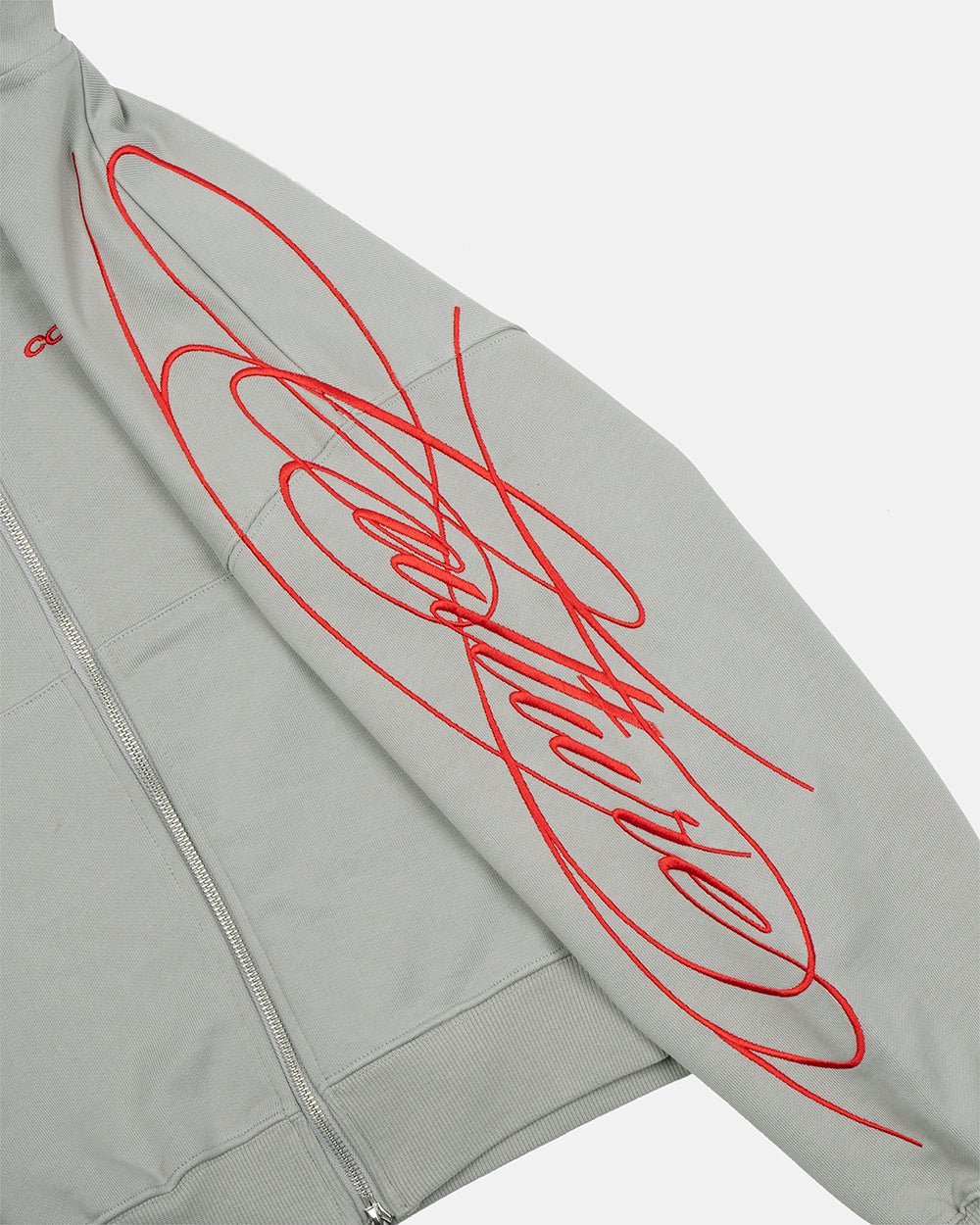 NEW SCRIPT ZIP HOODIE GREY & RED - Image 7