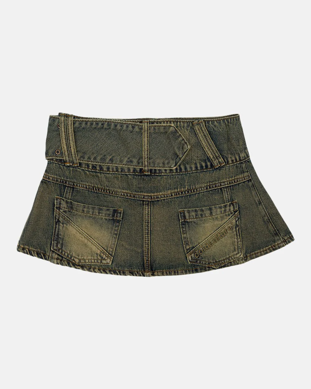 PLEATED LITTLE SKIRT DARK BROWN DENIM - Image 3