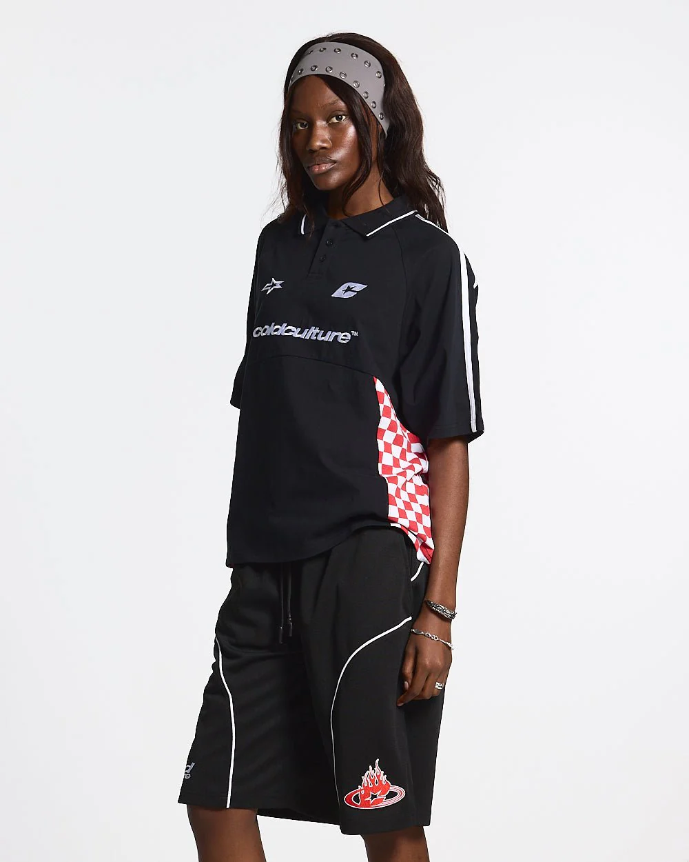 RED CHESS POLO TSHIRT BLACK - Image 5