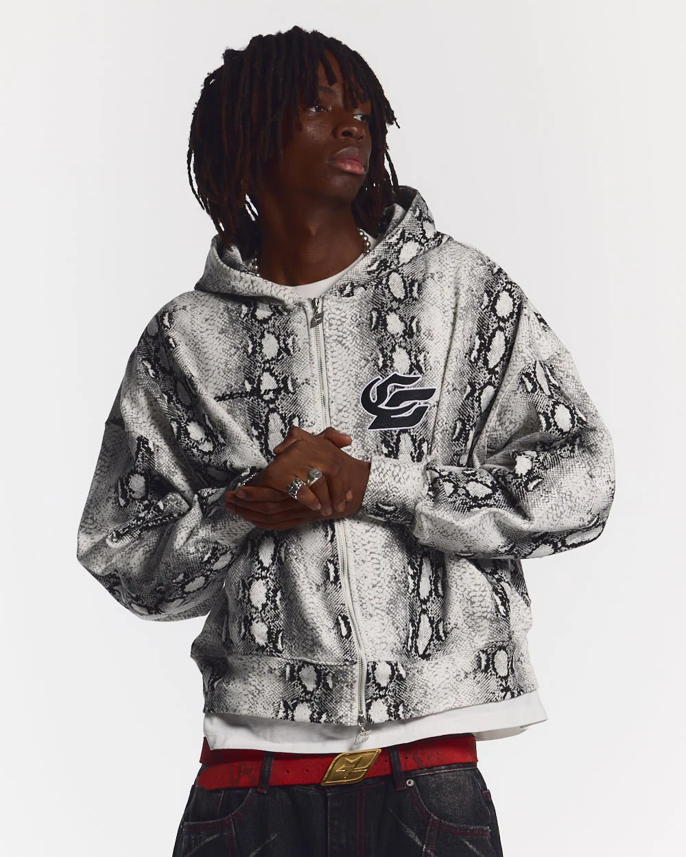 SNAKE ZIP HOODIE WHITE & BLACK - Image 3
