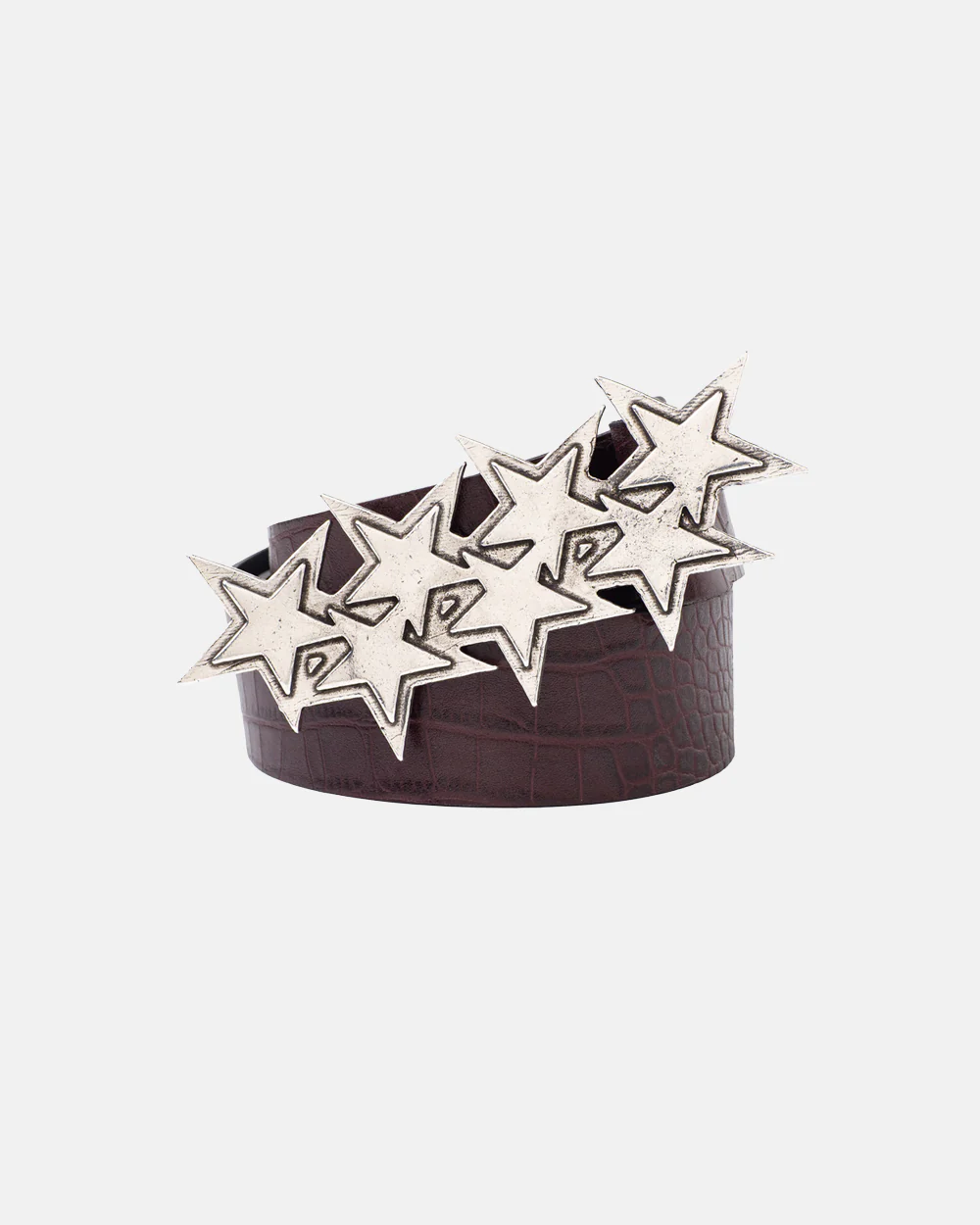 STARS LEATHER BELT CROCODILE BORDO - Image 3