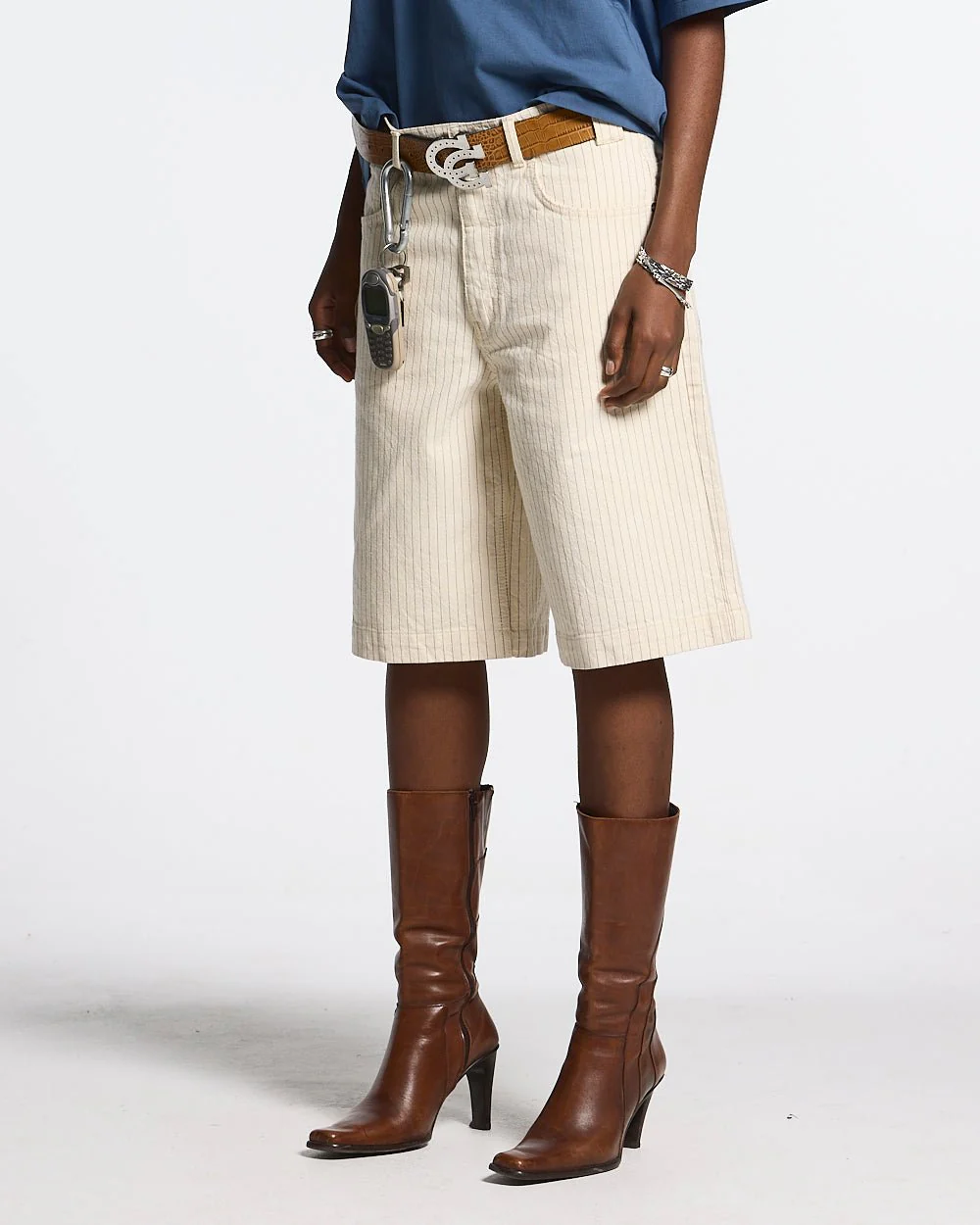 STRIPE FADE JORTS WHITE - Image 5