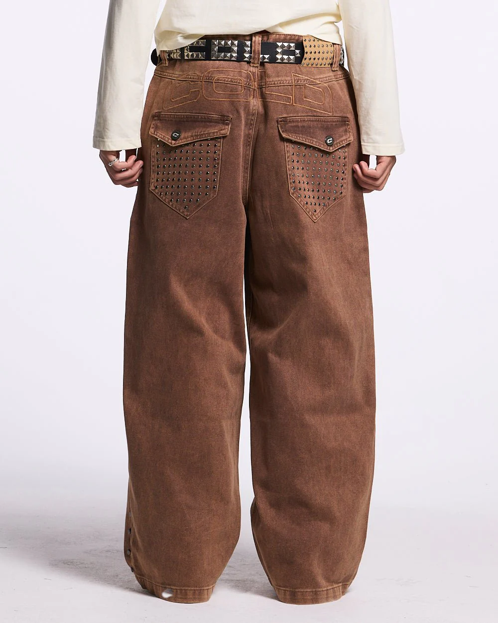 STUDS PANTS BROWN DENIM - Image 3