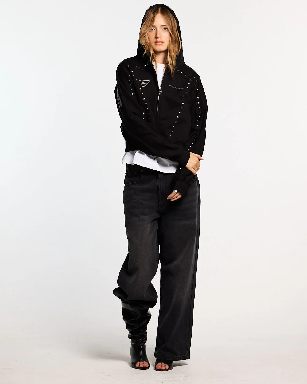 STUD ZIP HOODIE BLACK - Image 6