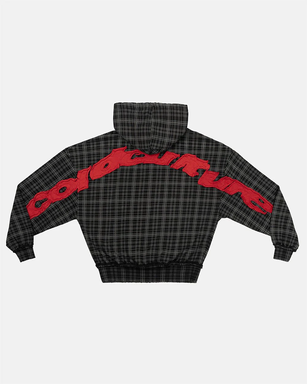 TARTAN HOODIE BLACK, GREY & RED - Image 2
