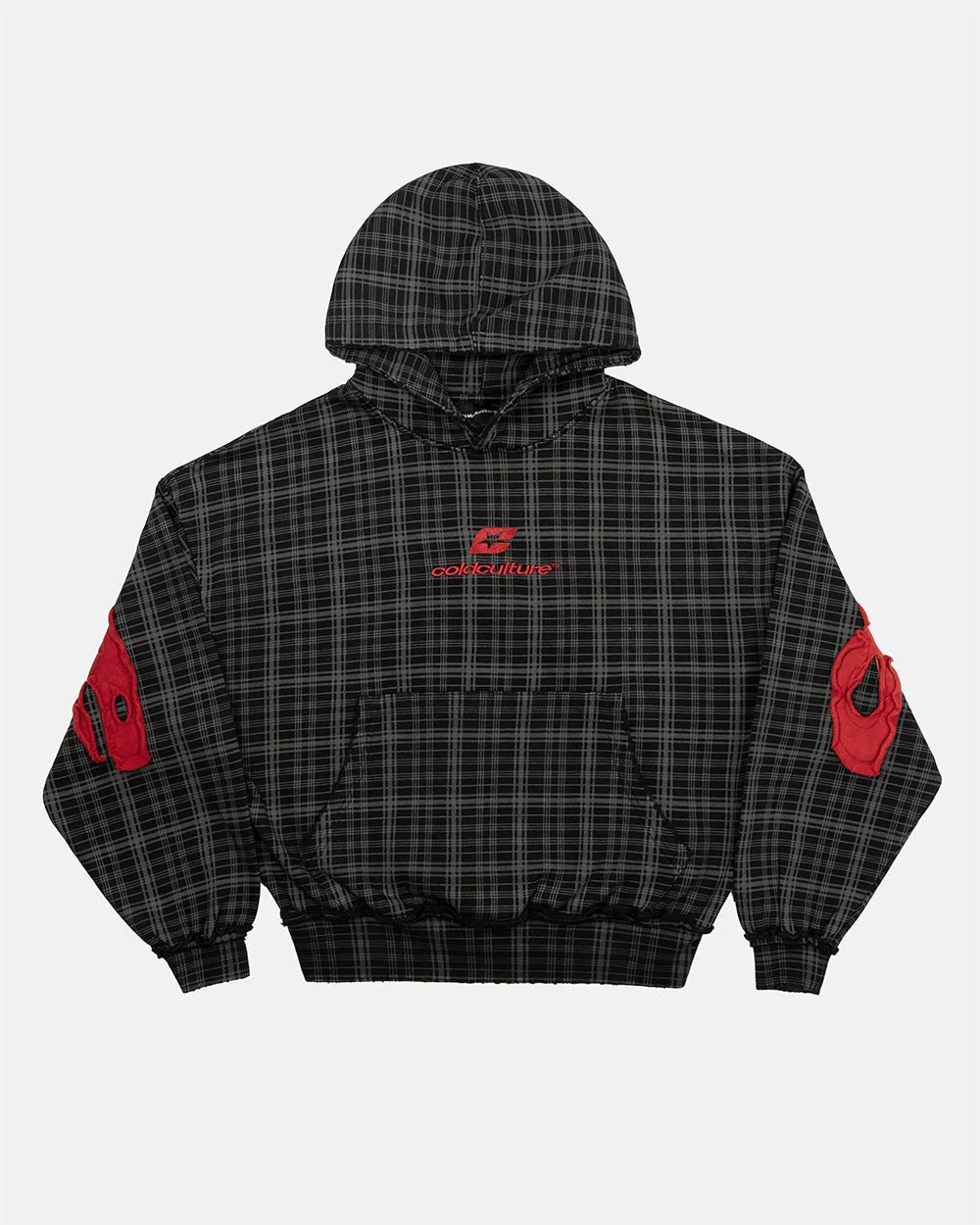 TARTAN HOODIE BLACK, GREY & RED - Image 4