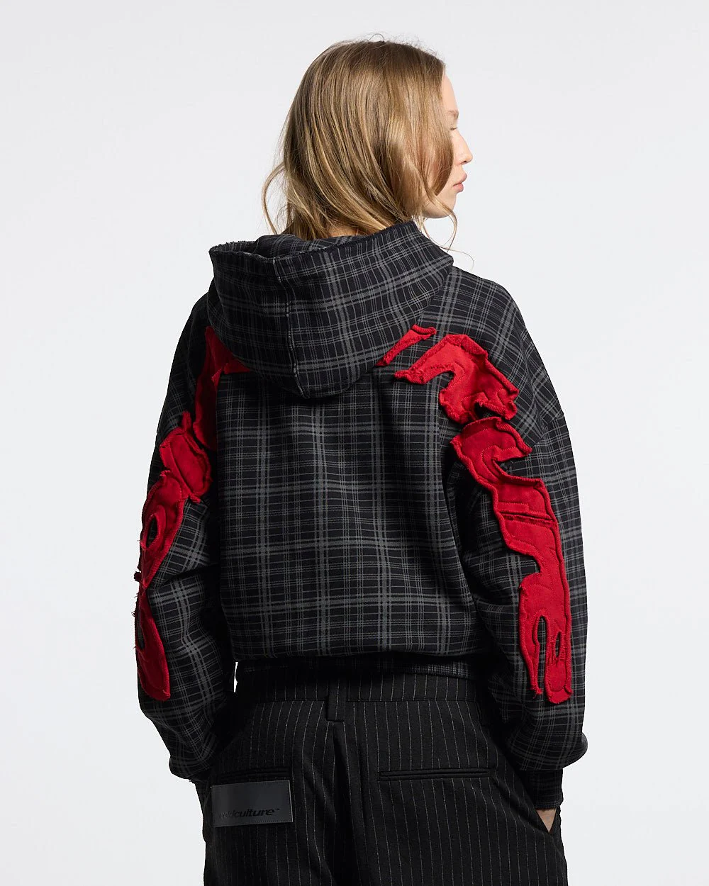 TARTAN HOODIE BLACK, GREY & RED - Image 7