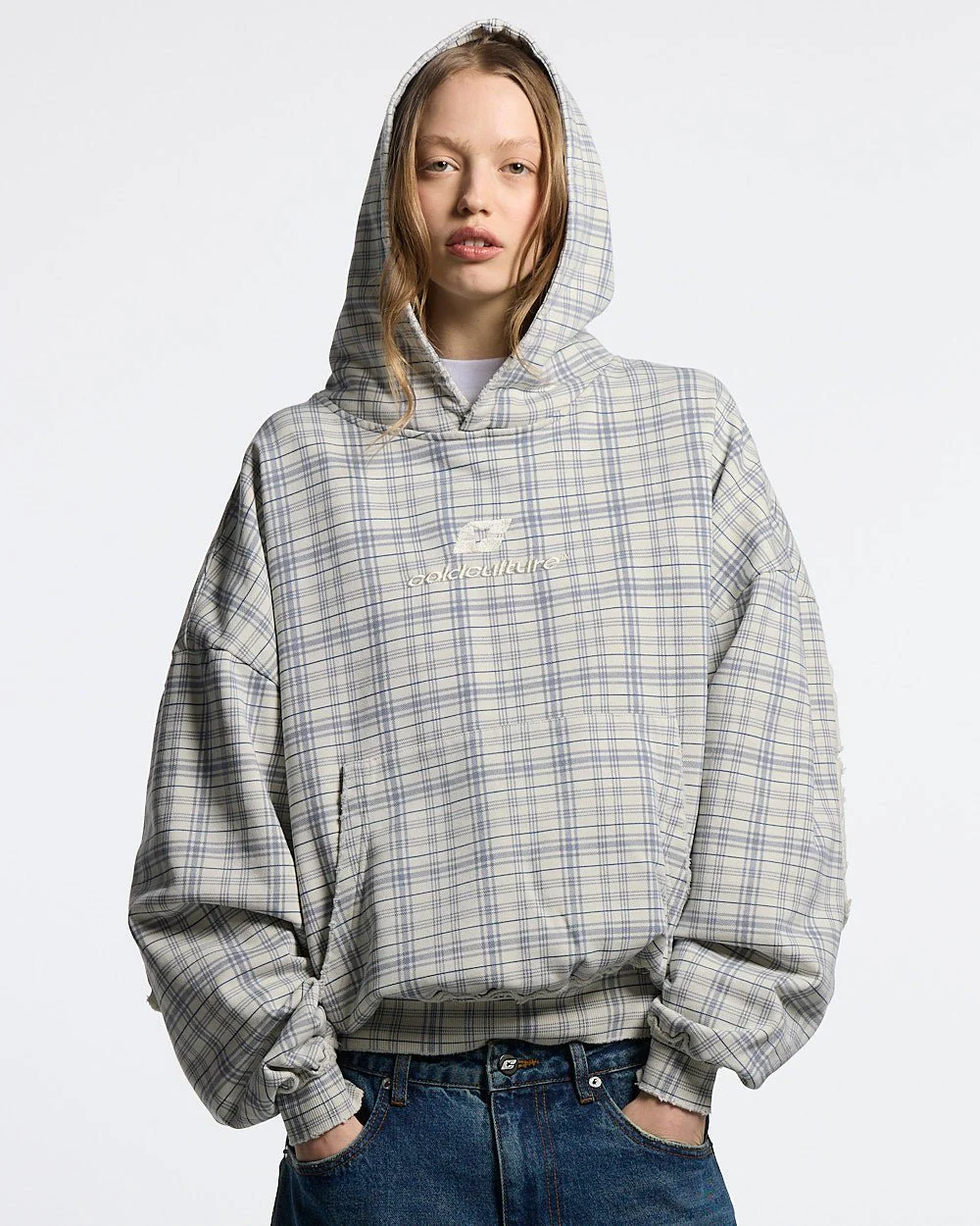 TARTAN HOODIE WHITE & MIX OF BLUES - Image 8