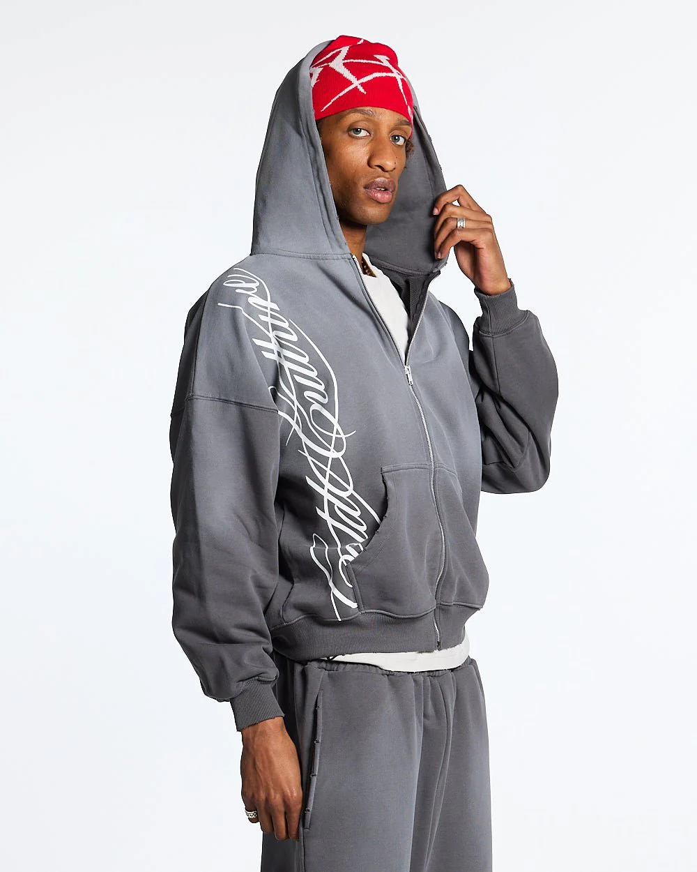 SCRIPT ZIP HOODIE ANTRACITE GREY - Image 3