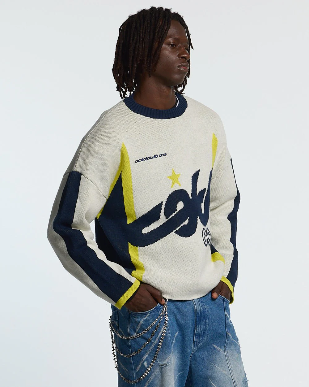 WINNER KNIT BEIGE, DARK BLUE & YELLOW - Image 3